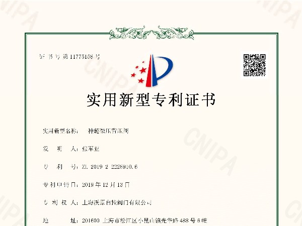 一種超微壓背壓閥